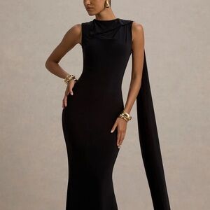 Club L London Black Asymmetrical Backless Cocktail Dress